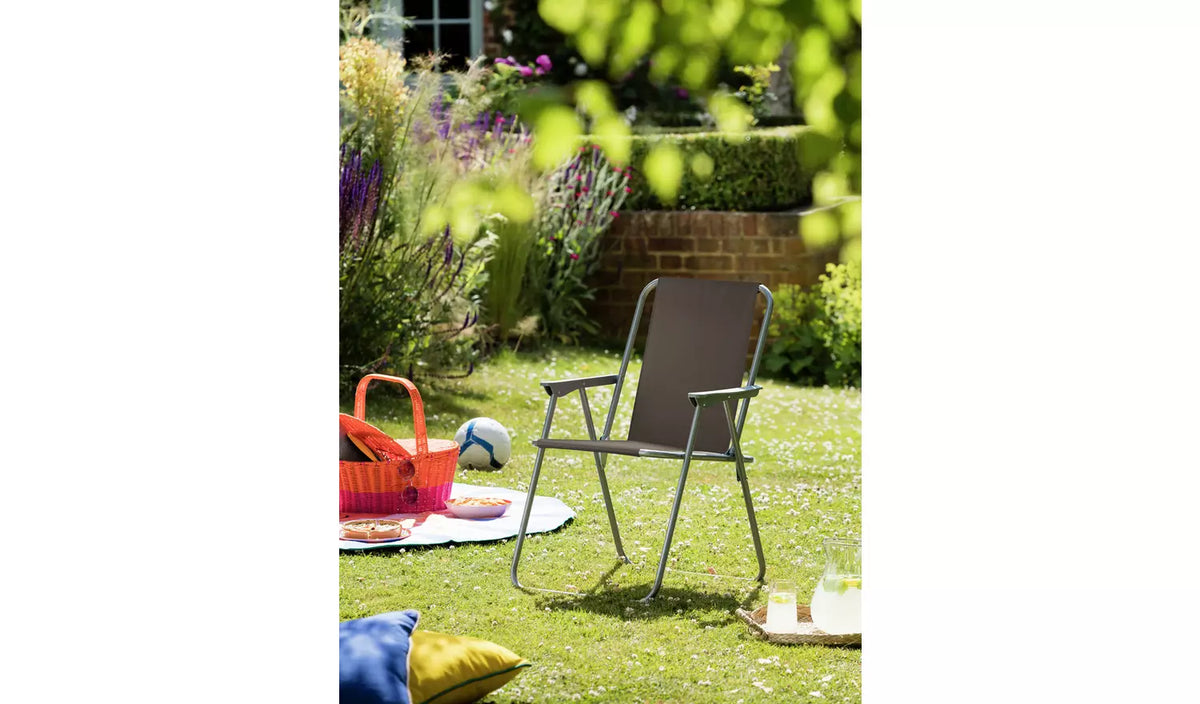 Folding Metal Garden Chair - Charcoal