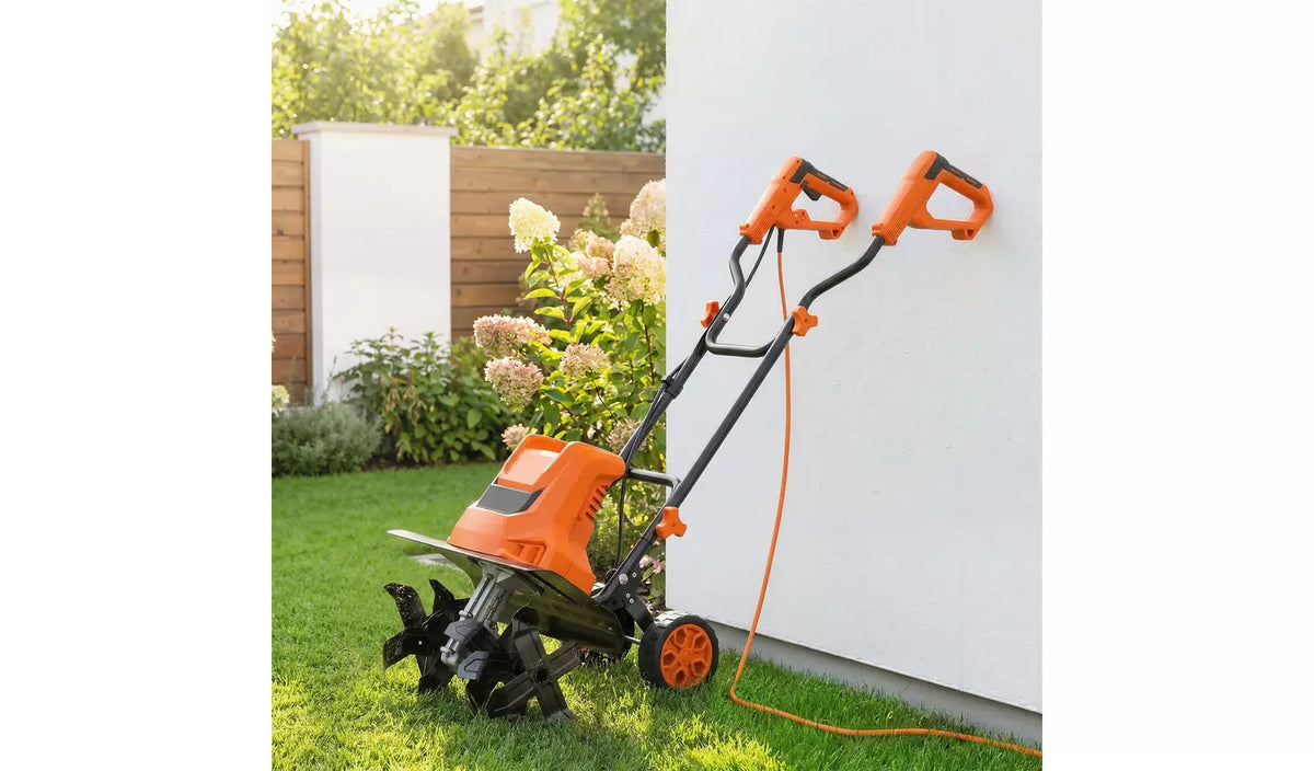 Outsunny Steel Adjustable Electric Tiller Corded with Foldable Handle - Orange