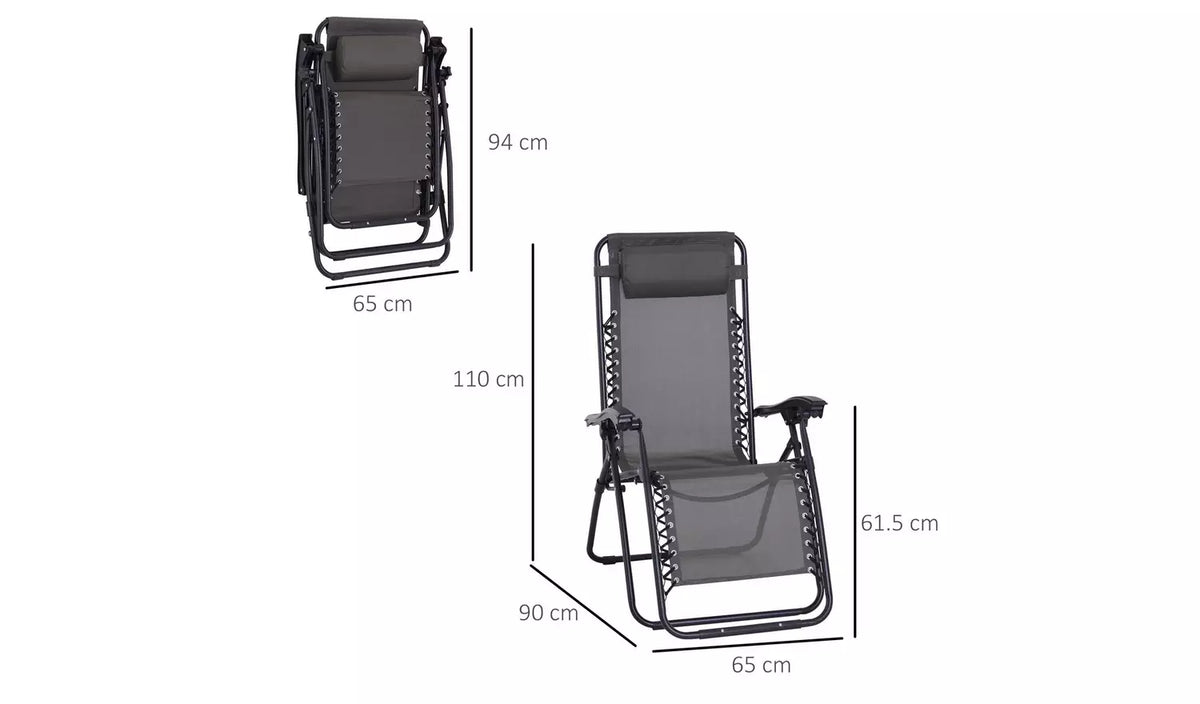 Outsunny Foldable Reclining Garden Sun Lounger Zero Gravity - Grey