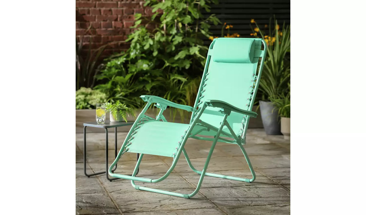 Home Folding Metal Zero Gravity Sun Lounger - Teal