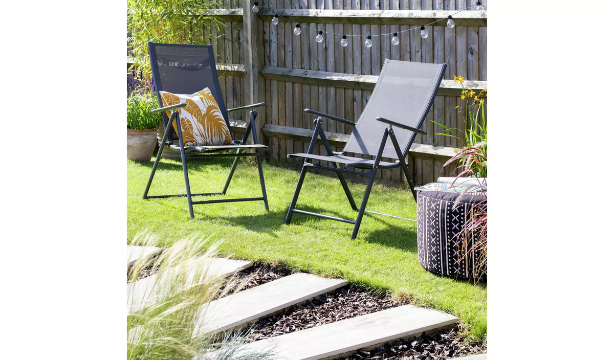 Home Set of 2 Metal Garden Chair - Grey