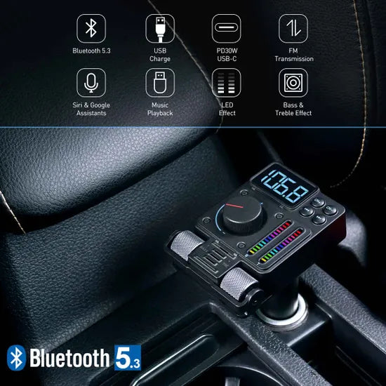 Car Fm Audio Transmitter & Hands-free Kit With Bluetooth, Usb-c Charging & Eq Adjusters - August CR235