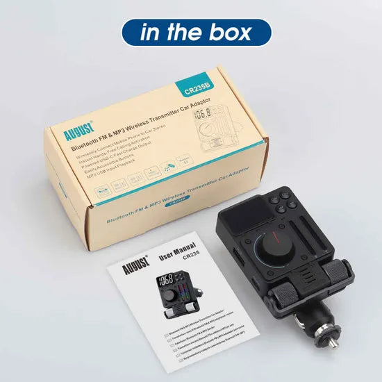 Car Fm Audio Transmitter & Hands-free Kit With Bluetooth, Usb-c Charging & Eq Adjusters - August CR235