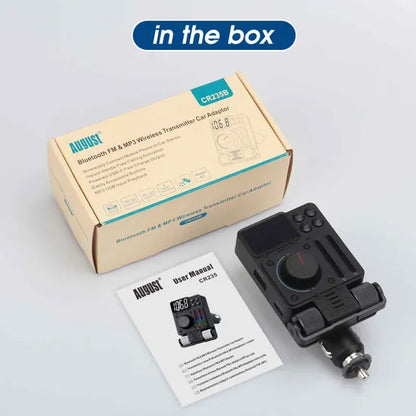 Car Fm Audio Transmitter & Hands-free Kit With Bluetooth, Usb-c Charging & Eq Adjusters - August CR235