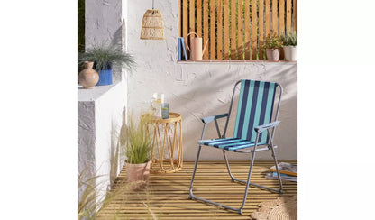 Bright Stripe Folding Metal Garden Chair - Blue
