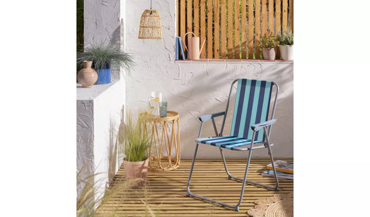 Bright Stripe Folding Metal Garden Chair - Blue