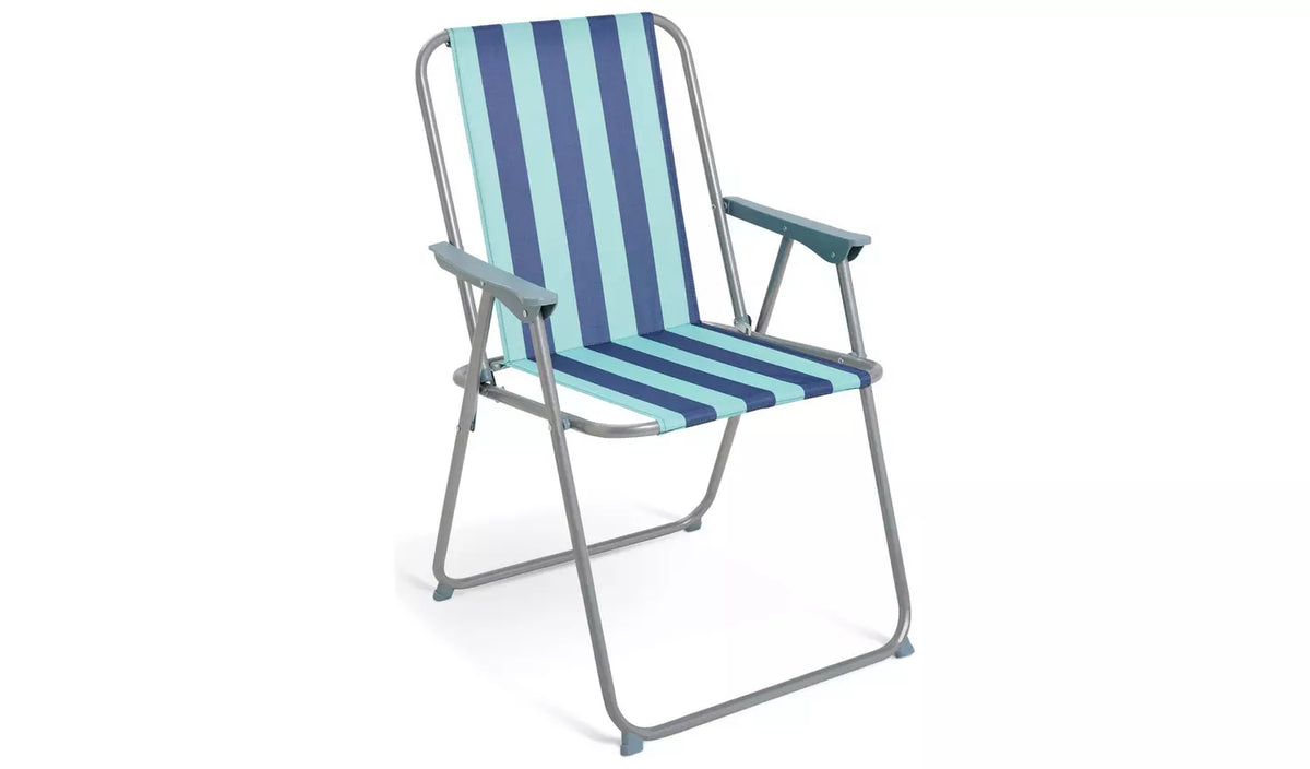 Bright Stripe Folding Metal Garden Chair - Blue
