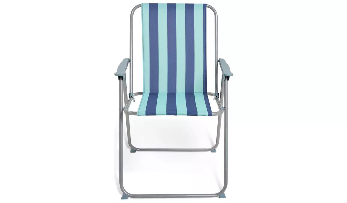 Bright Stripe Folding Metal Garden Chair - Blue