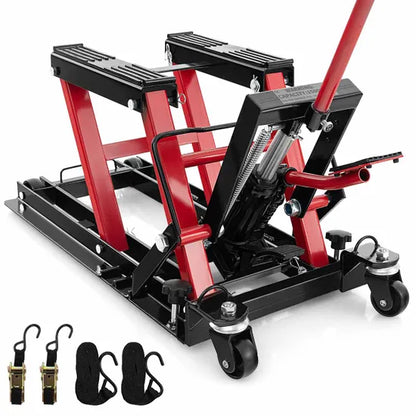 Costway 680KG Motorcycle Lift Jack with 4 Wheels and Footplates-Red