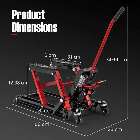 Costway 680KG Motorcycle Lift Jack with 4 Wheels and Footplates-Red