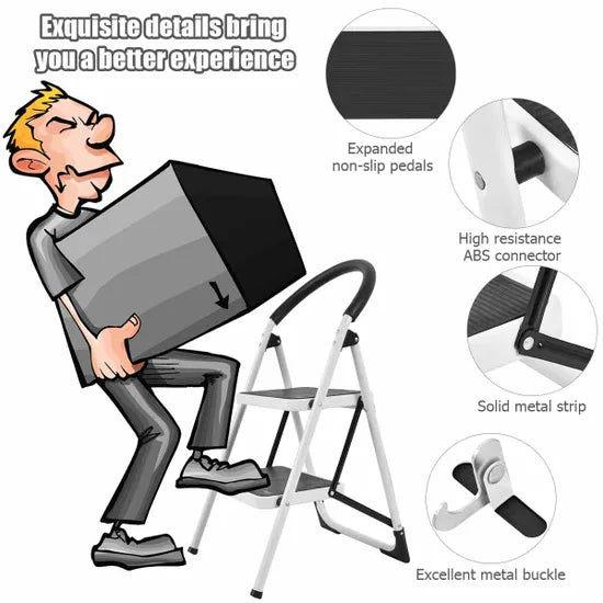 Costway 2 Step Folding Household Ladder with Anti-Slip Platform and Grip