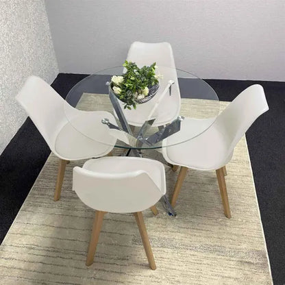 Round Glass Dining Table With 4 Cream Chairs Dining Table Set