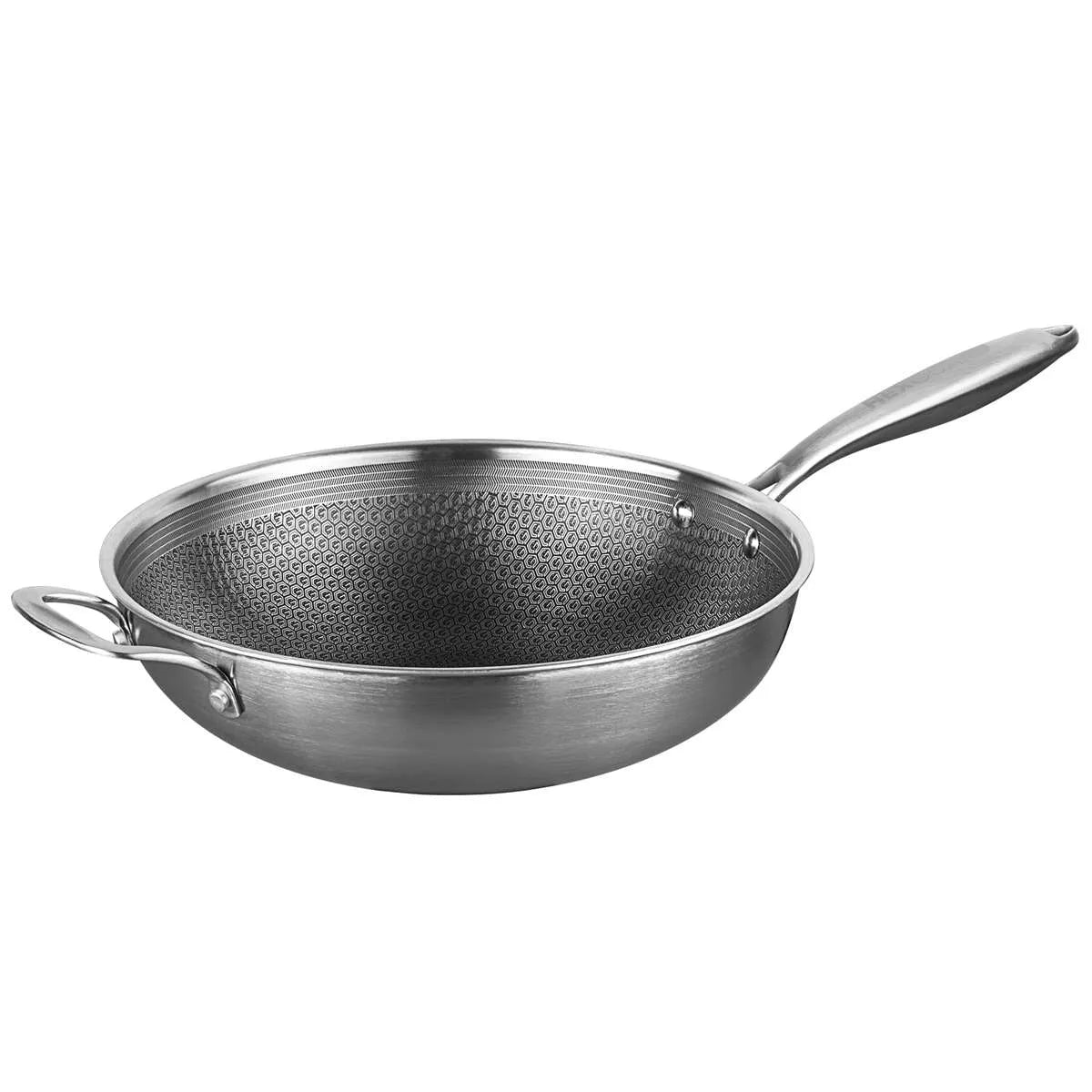 HexGuard 30cm Hybrid Stainless Steel Wok with Helper Handle - Hexagonal Non-Stick