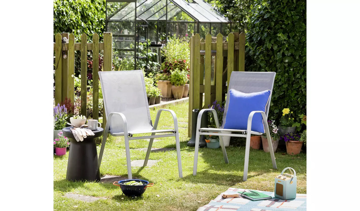 Home Sicily Set of 2 Stacking Garden Chairs - Grey