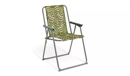 Picnic Leaf Print Folding Metal Garden Chair - Green