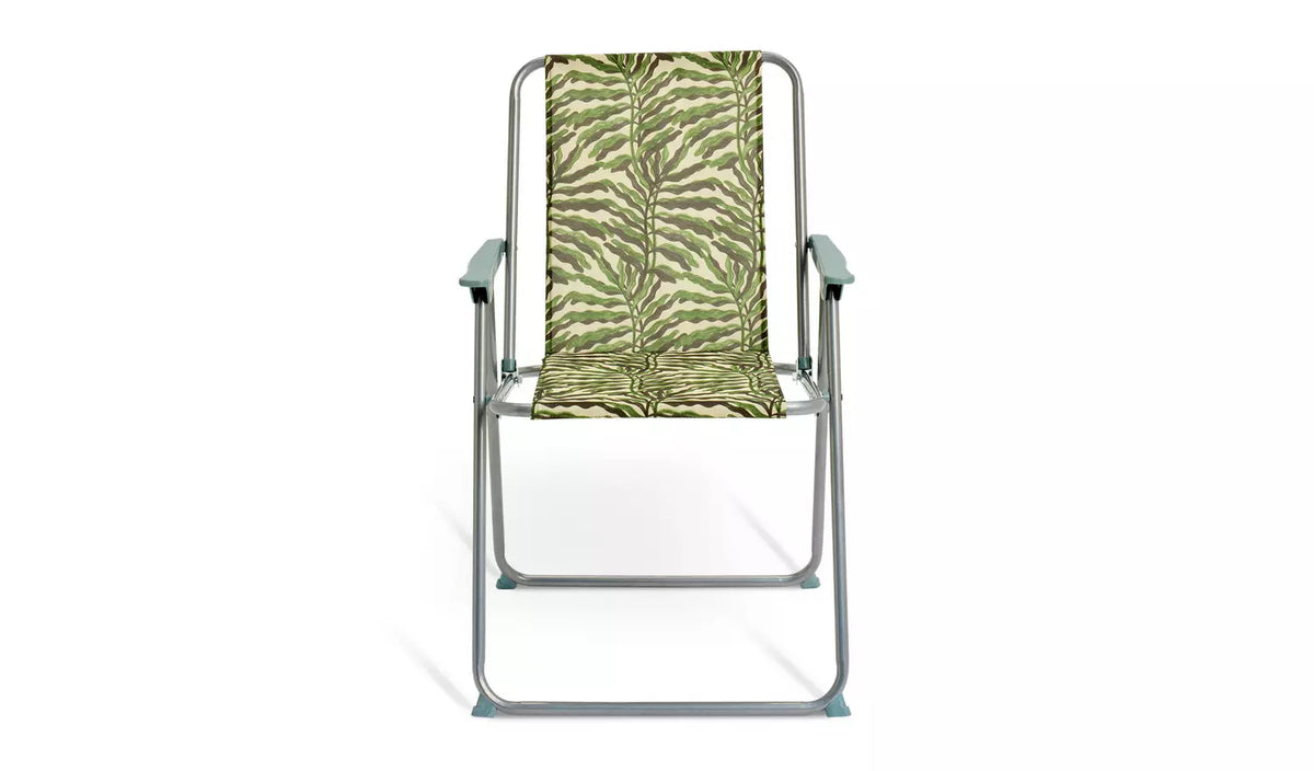 Picnic Leaf Print Folding Metal Garden Chair - Green