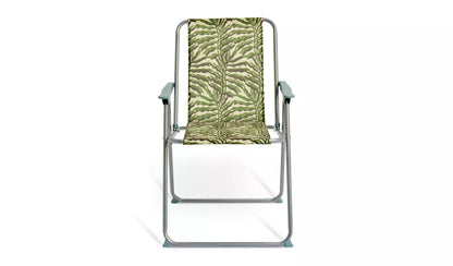 Picnic Leaf Print Folding Metal Garden Chair - Green