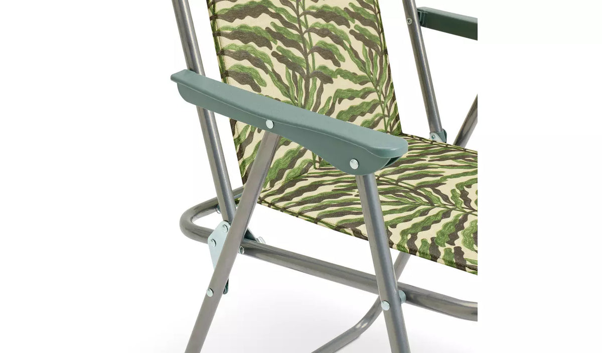 Picnic Leaf Print Folding Metal Garden Chair - Green