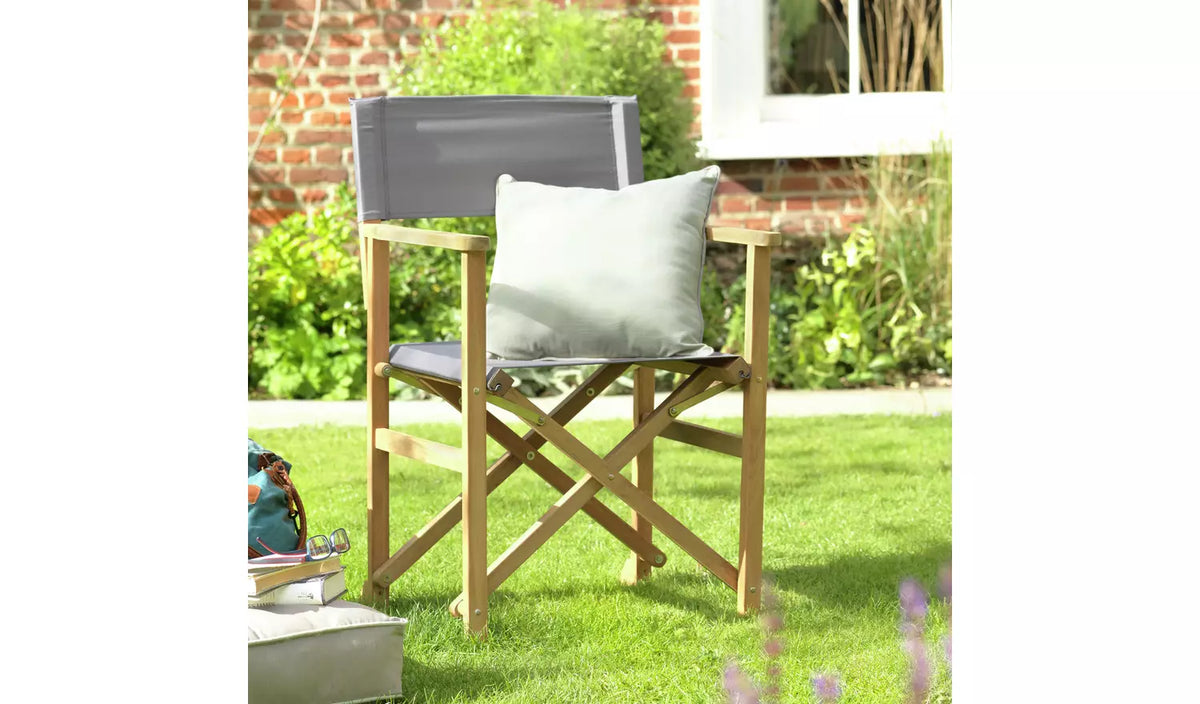 Folding Wooden Garden Director Chair - Charcoal