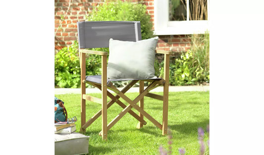 Folding Wooden Garden Director Chair - Charcoal