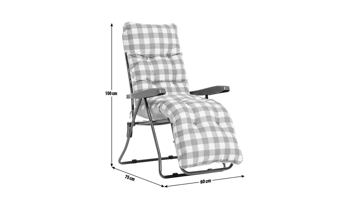 Home Check Folding Recliner Garden Chair - Grey