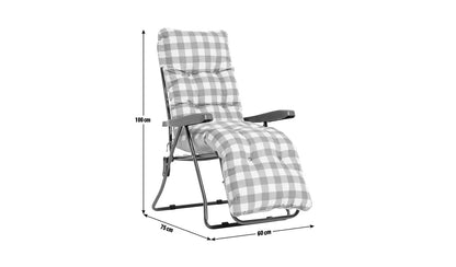 Home Check Folding Recliner Garden Chair - Grey