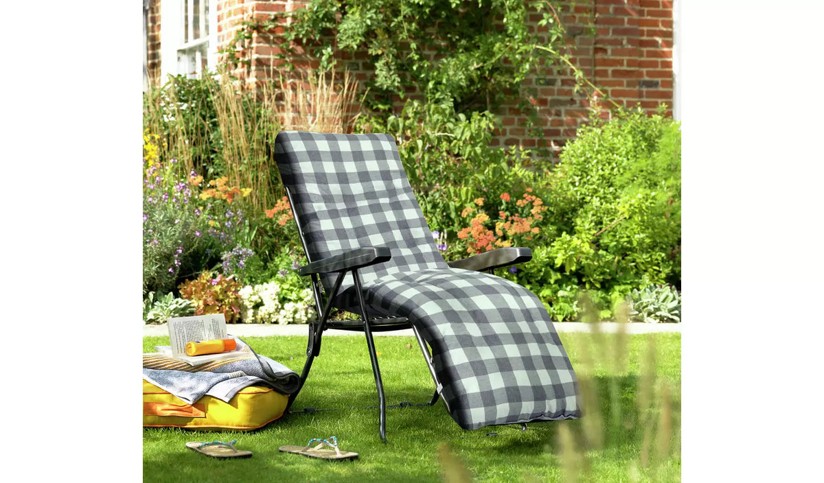 Home Check Folding Recliner Garden Chair - Grey