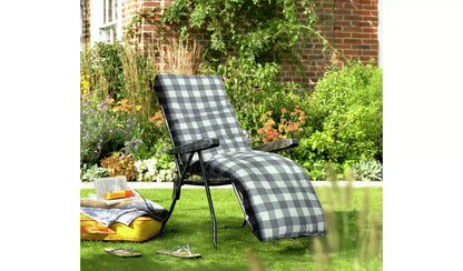 Home Check Folding Recliner Garden Chair - Grey