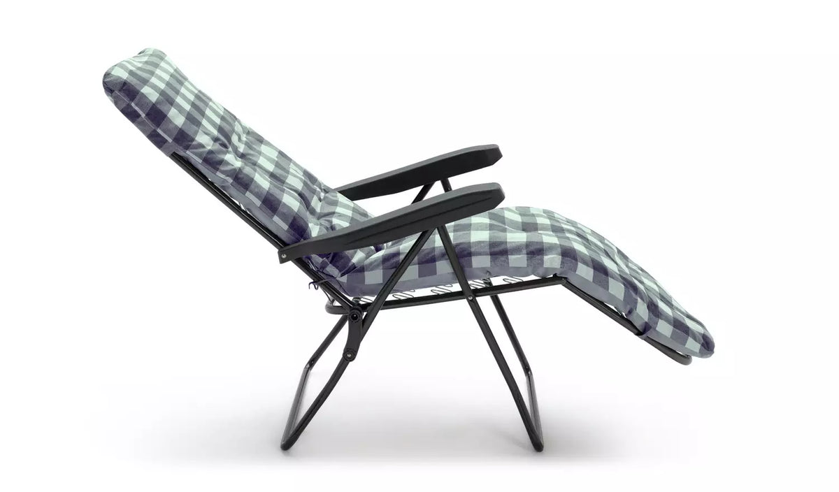 Home Check Folding Recliner Garden Chair - Grey