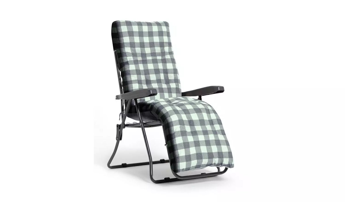 Home Check Folding Recliner Garden Chair - Grey