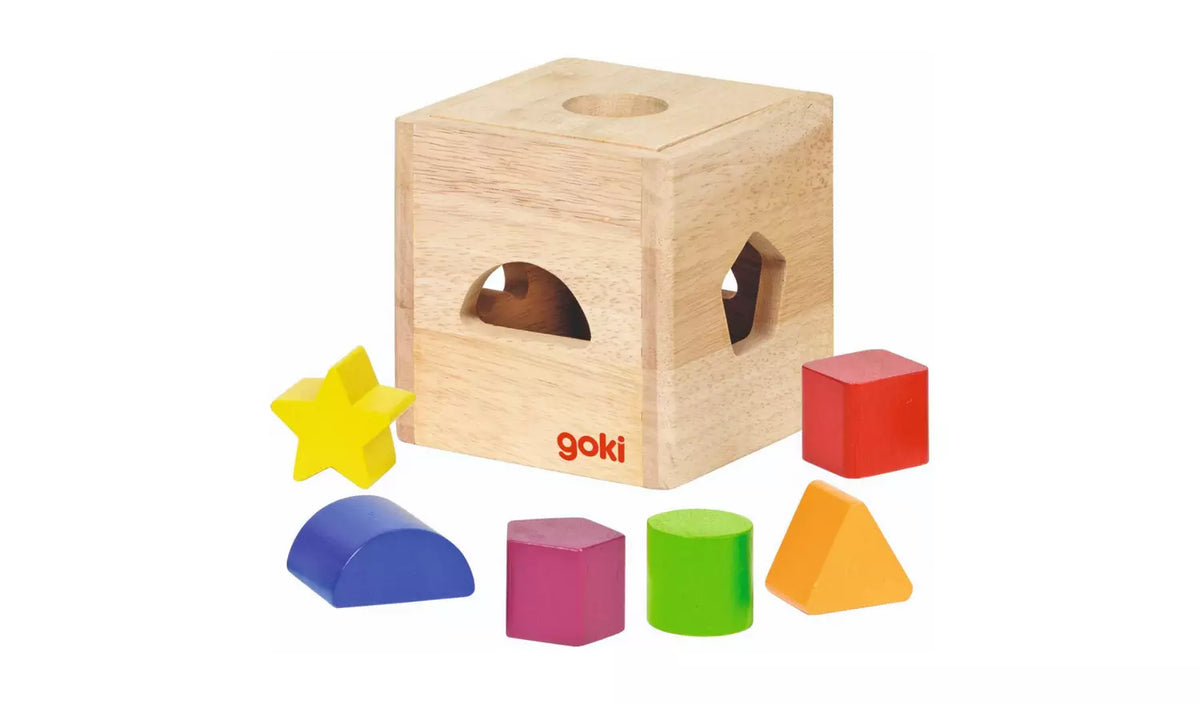 Goki Wooden Shape Sorting Cube with 6 Blocks