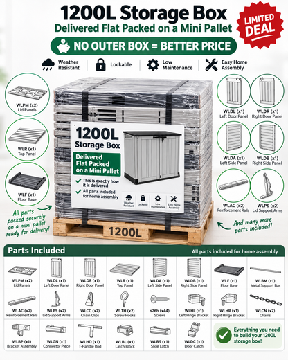 Keter 1200L Extra Large Outdoor Garden Storage Box – Weather Resistant, Lockable Patio & Garden Storage Chest