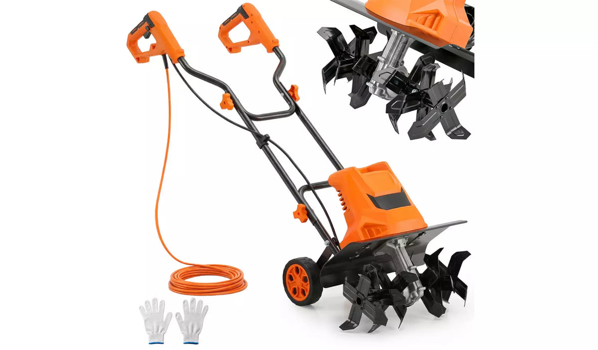 Outsunny Steel Adjustable Electric Tiller Corded with Foldable Handle - Orange