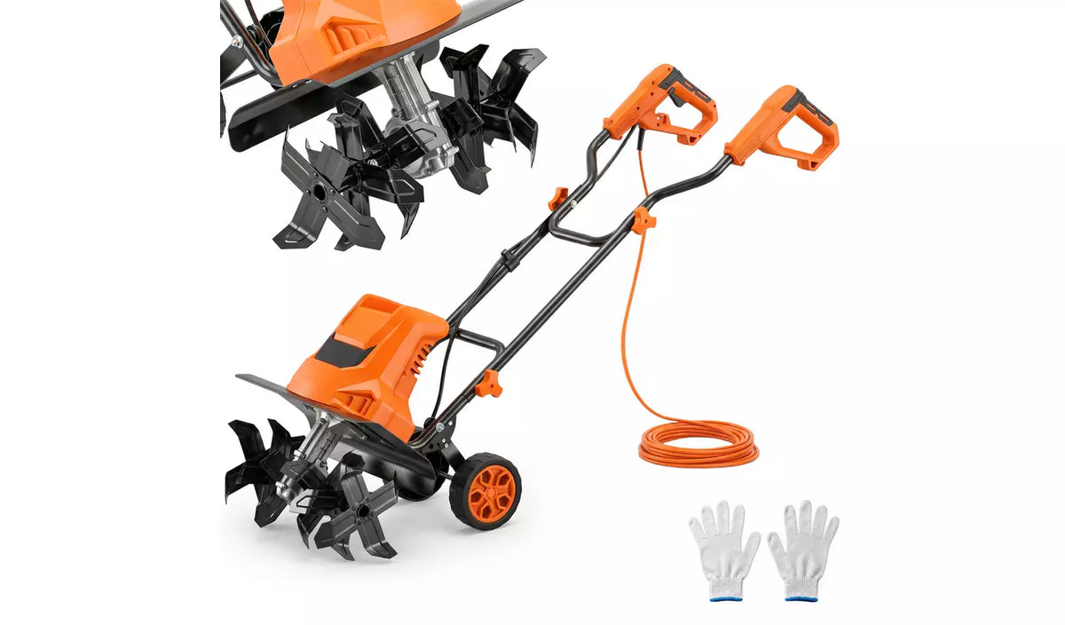 Outsunny Steel Adjustable Electric Tiller Corded with Foldable Handle - Orange