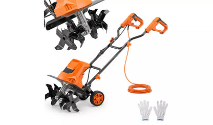 Outsunny Steel Adjustable Electric Tiller Corded with Foldable Handle - Orange