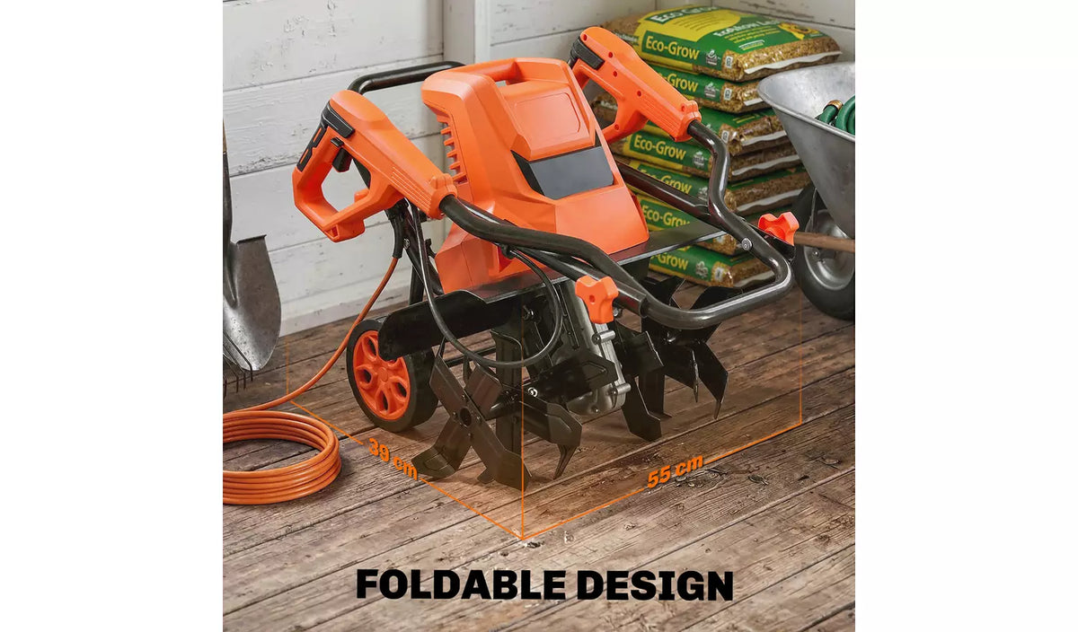 Outsunny Steel Adjustable Electric Tiller Corded with Foldable Handle - Orange