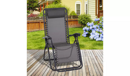 Outsunny Foldable Reclining Garden Sun Lounger Zero Gravity - Grey